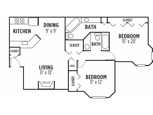 Floor plan 2 Bed 2 Bath