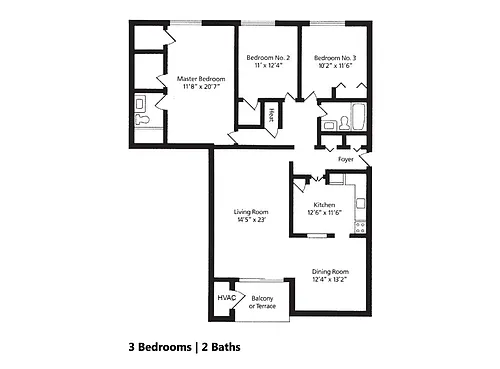 Floor plan 3 Bedroom 2 Bath