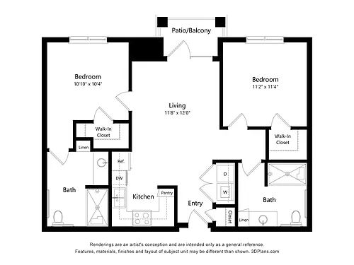 Floor plan 2B - All Utilities Included