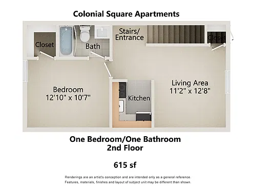 Floor plan One Bedroom - 2nd Floor
