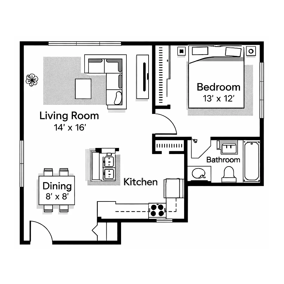 Floor plan 1 Bedroom 1 Bathroom