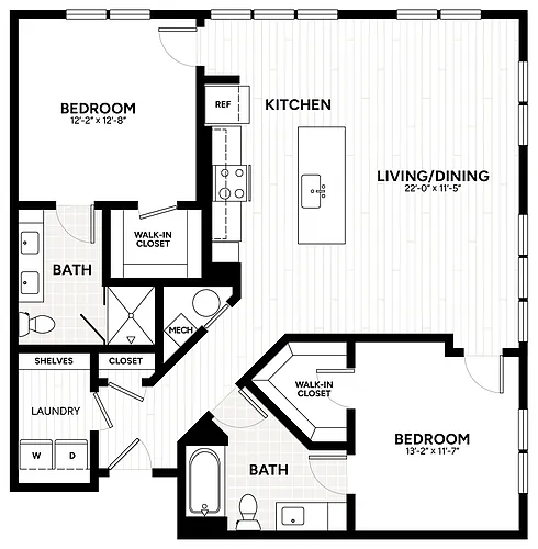 Floor plan 2 Bed/2 Bath-B6