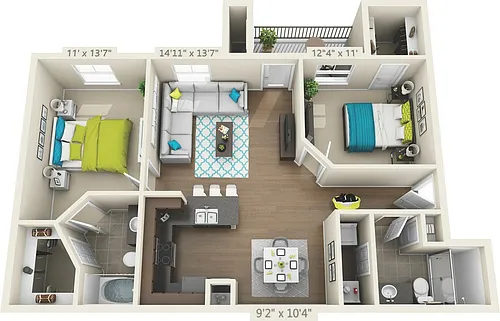 Floor plan B2 MOSHER - 2 Bedroom, 2 Bathroom