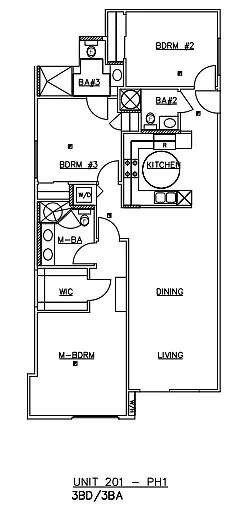 Floor plan Three-Bedroom Three-Bathroom - G