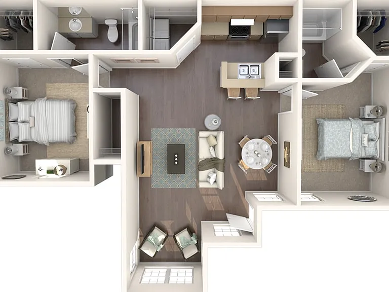 Explore the elegant layout of this modern 2-bedroom apartment featuring a spacious living area and sleek kitchen design. Explore the elegant layout of this modern 2-bedroom apartment featuring a spacious living area and sleek kitchen design.