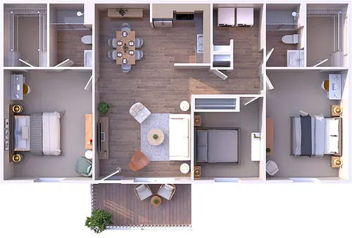 Floor plan 3BR - 2BTH Renovated