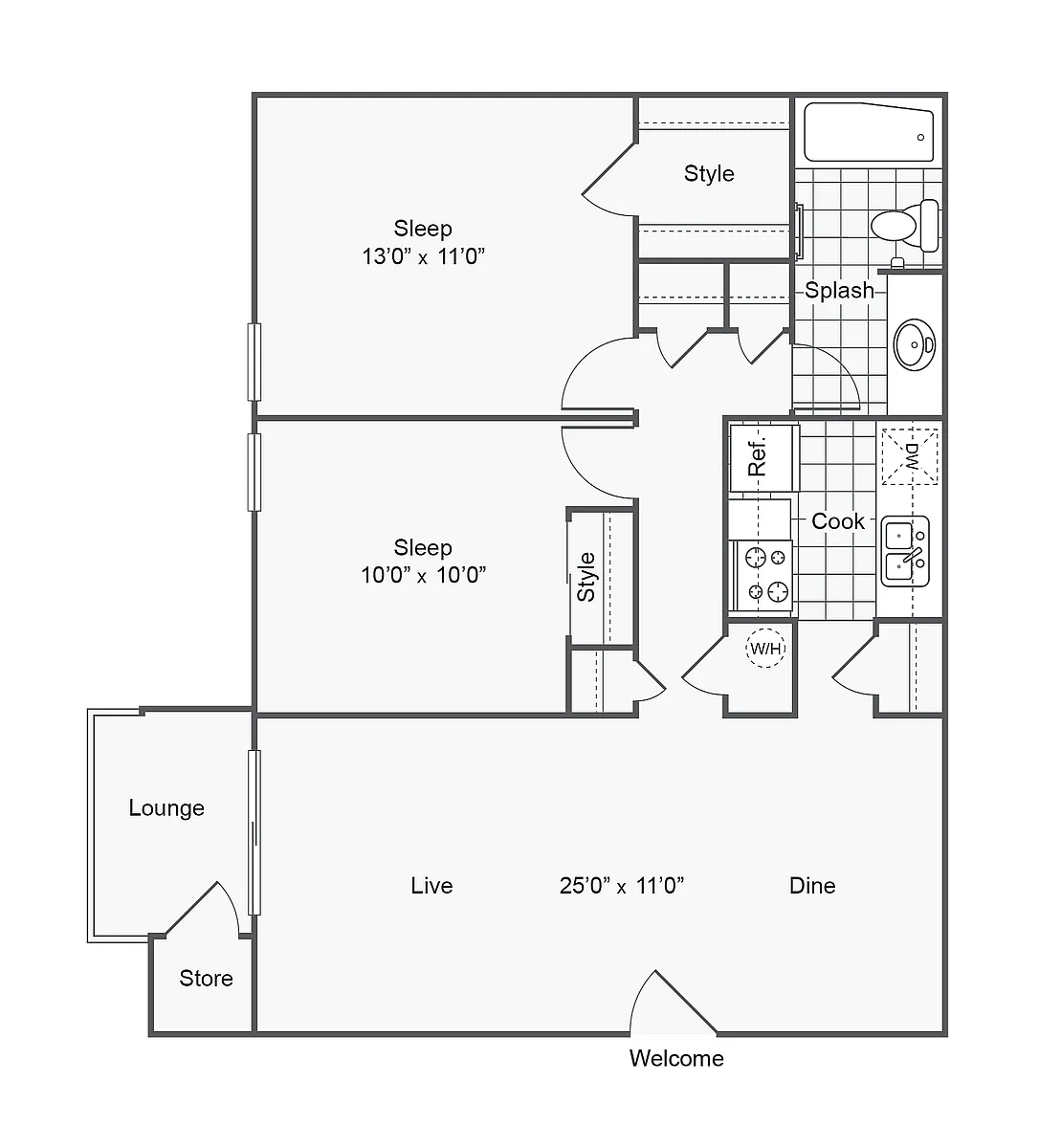 Floor plan 2 Bed 1 Bath