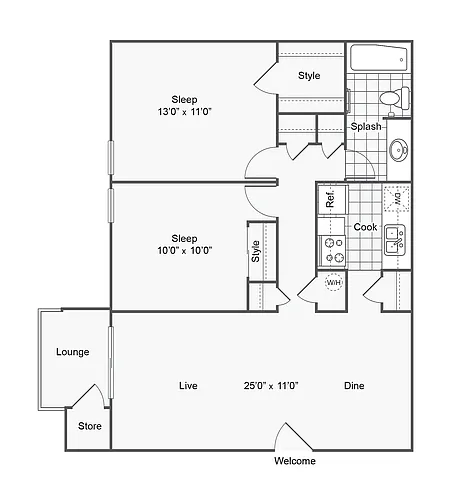 Floor plan 2 Bed 1 Bath