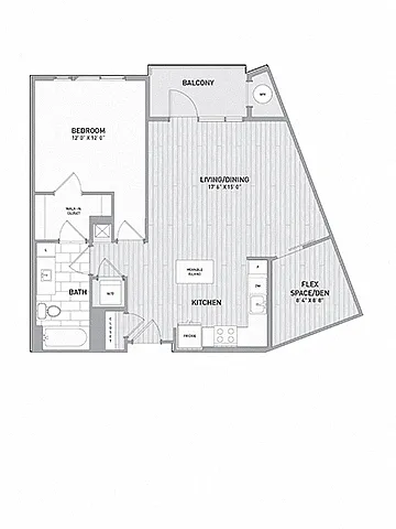 Floor plan 1 BED 1 BATH w DEN - 864