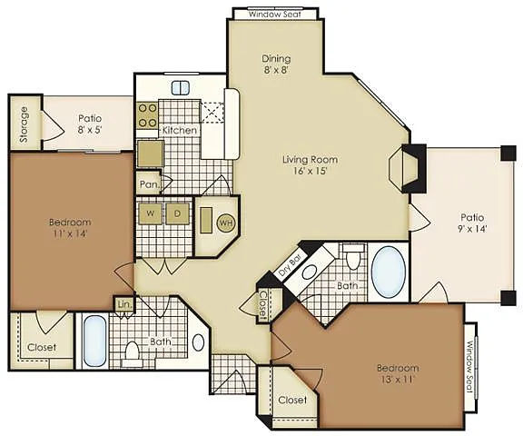 Floor plan Two Bedroom 3B2B