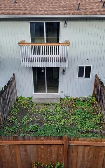 South facing patio and back of apartment