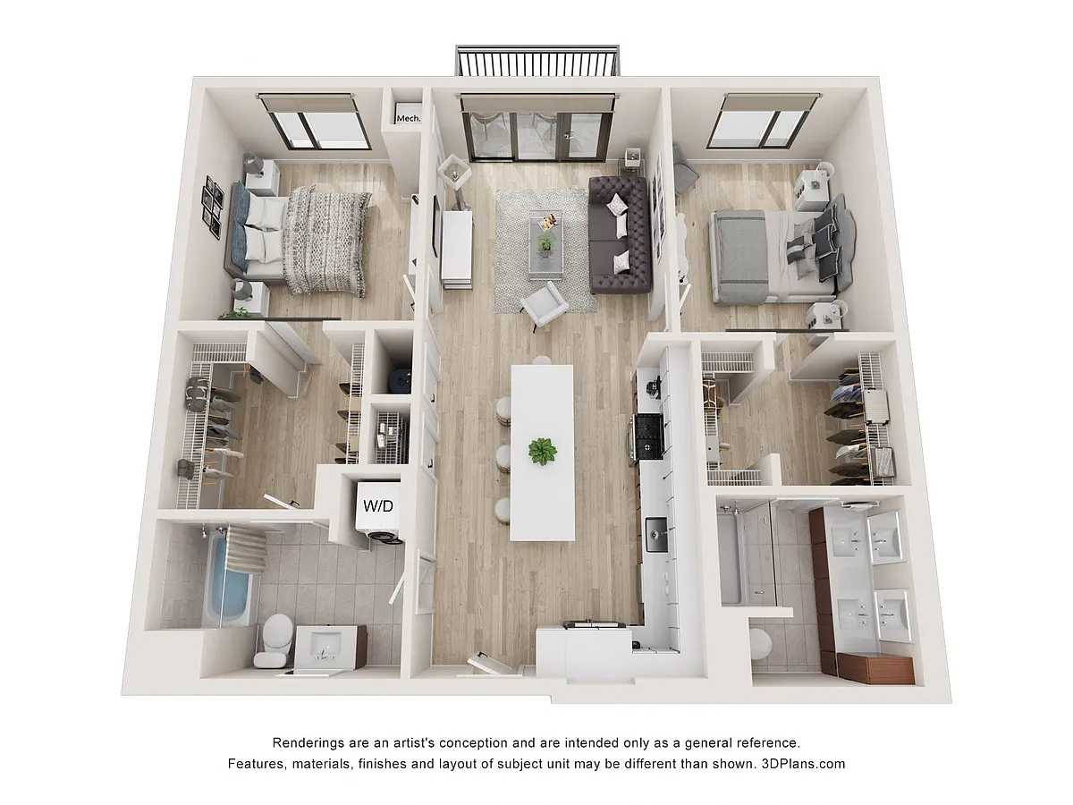 Floor plan Two Bedroom w/Balc|Lb1096B