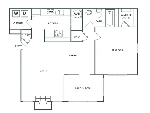 Floor plan One Bedroom One Bath (840 SF)
