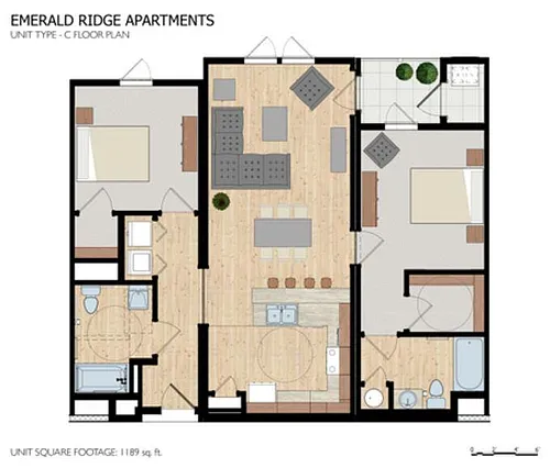 Floor plan Unit Type C - Large 2 Bed 2 Bath Floor Plan