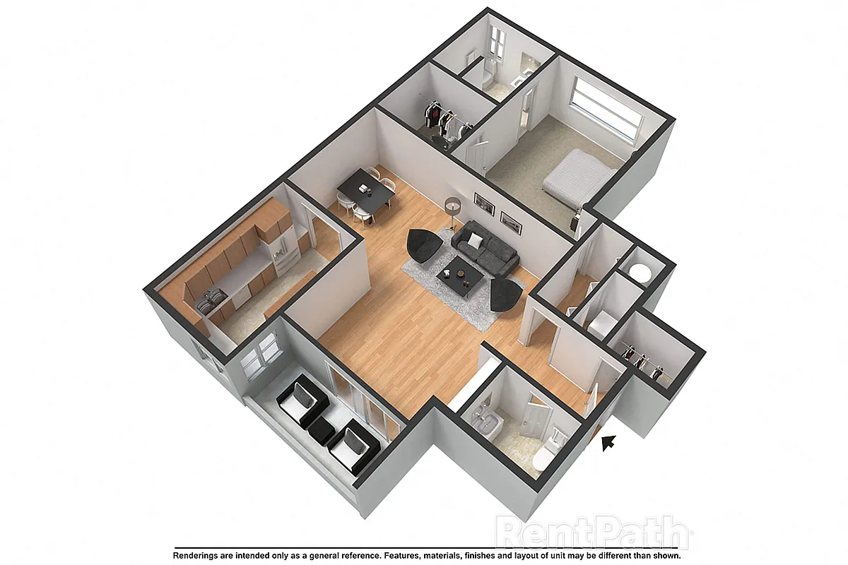 Floor plan 1 Bed 1.5 Bath
