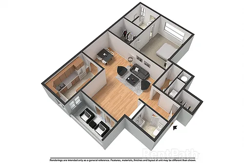 Floor plan 1 Bed 1.5 Bath