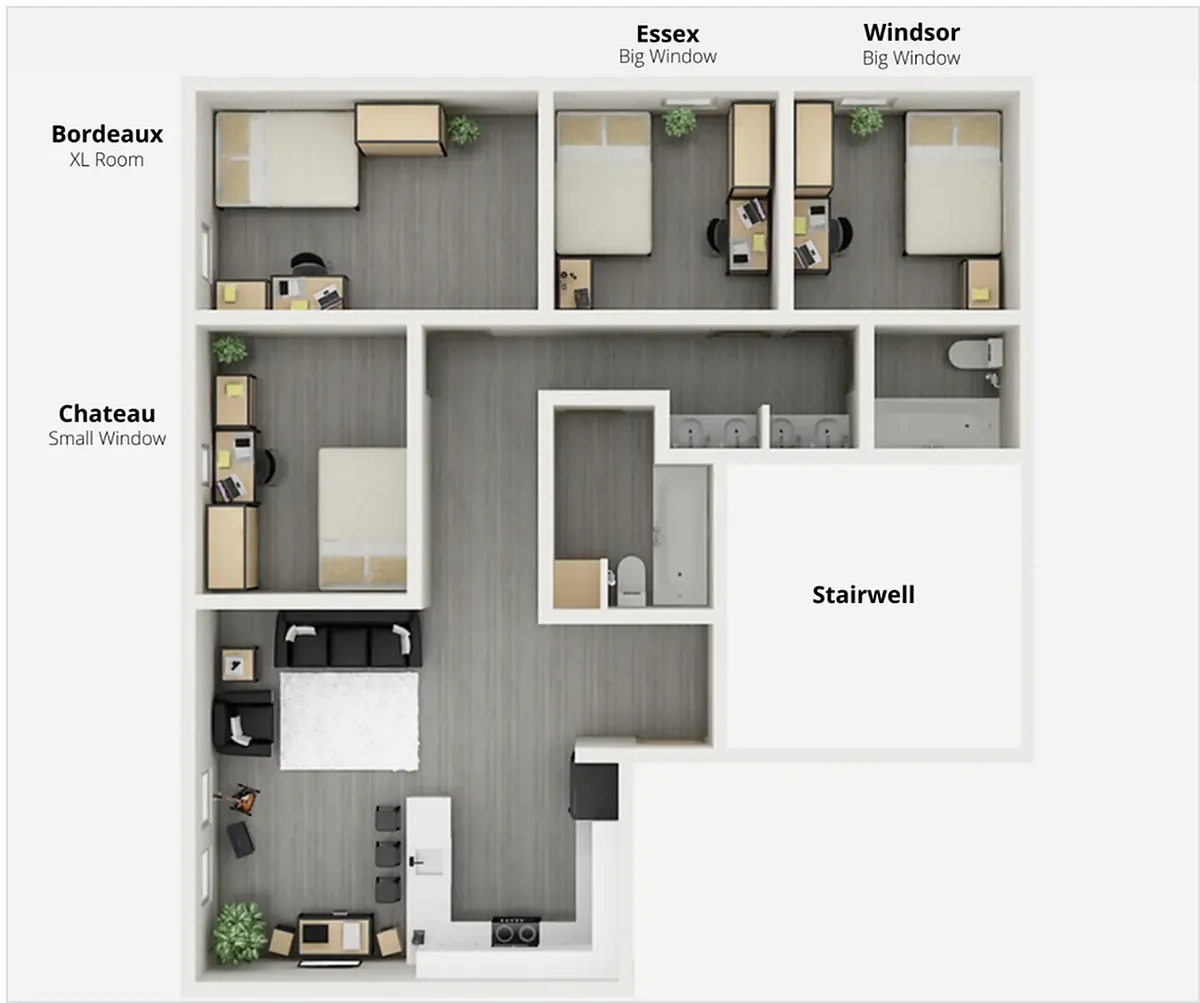 Floor plan 4x2 Corner