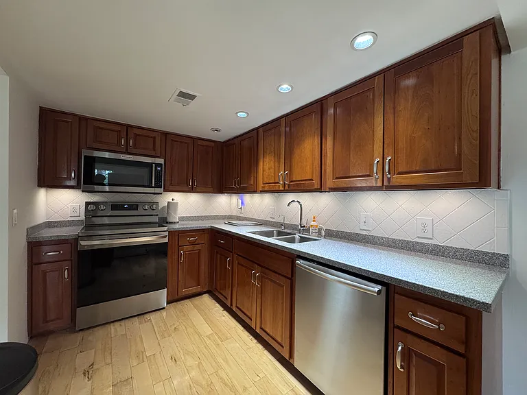The kitchen as seen from the dining room.