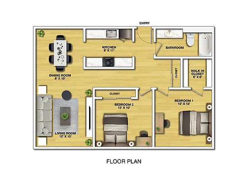 Floor plan 2 Bedroom Updated Apartment