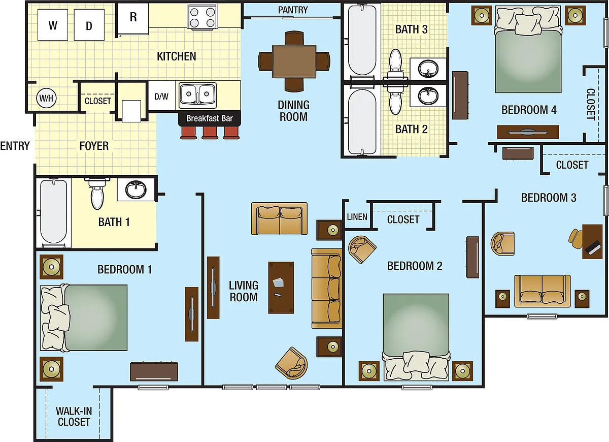 Floor plan Four Bedroom Three Bath 60%