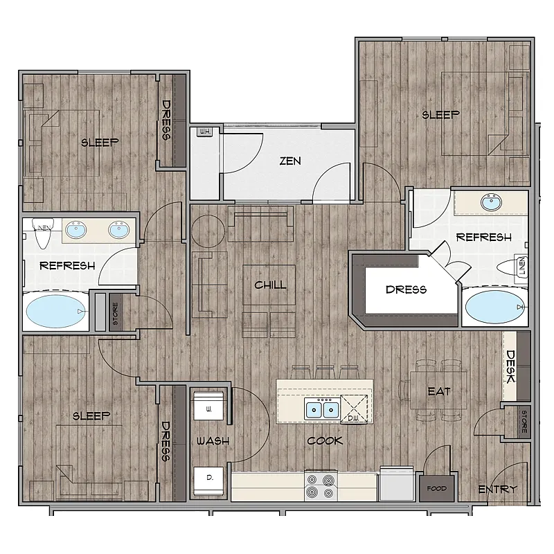 Floor plan 3 Bedroom, 2 Bathroom