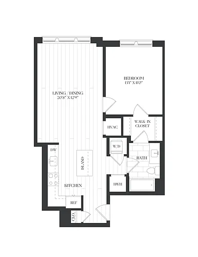 Floor plan 1 Bed/1 Bath-1B-7-A-The Barrett