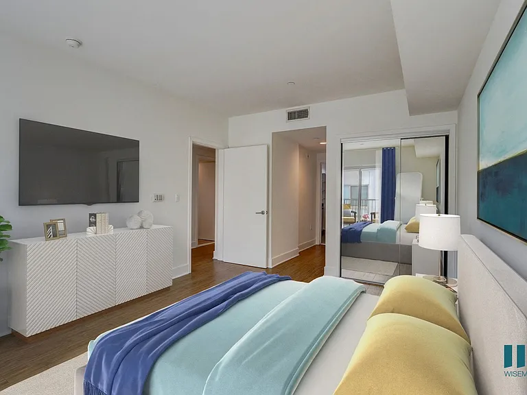 Large-Size Bedroom with Mirrored Closet, Bathroom, and Vinyl Flooring
