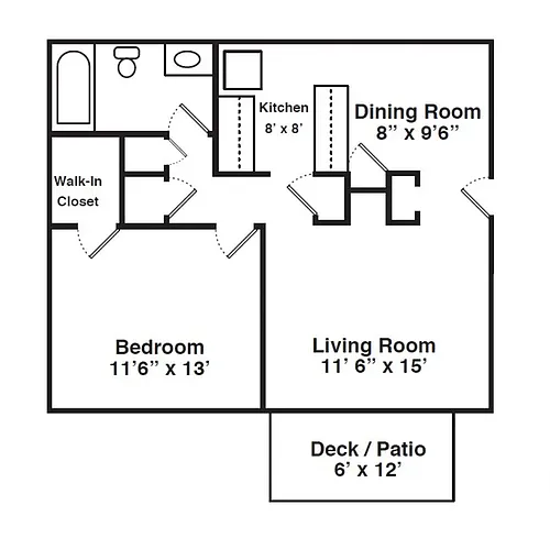 Floor plan 1 Bedroom 1 Bath - Small