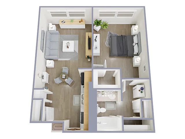 Floor plan 1 Bed, 1 Bath D (60% Income Restricted)