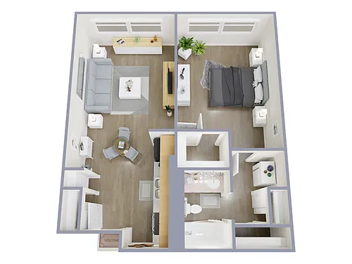 Floor plan 1 Bed, 1 Bath D (60% Income Restricted)
