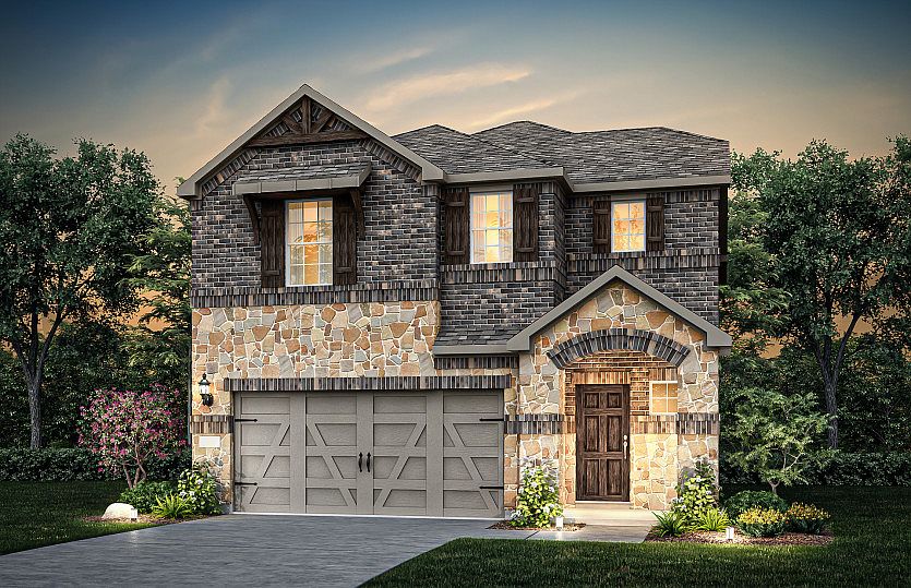 The Alexander, a two-story home with 2-car garage, shown with Home Exterior U