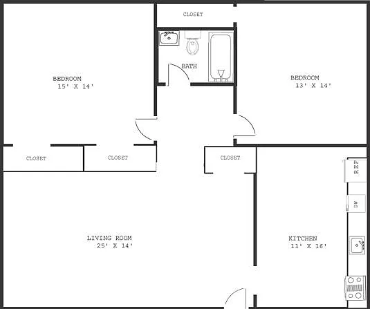 2 Bedroom/ 1 Bath 945 sq ft