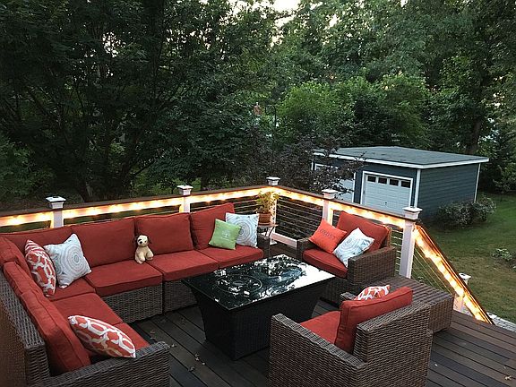 Ipe wood deck, solar lights