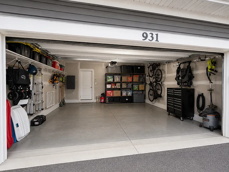 Garage with entry door to Kitchen area. Garage door has keypad