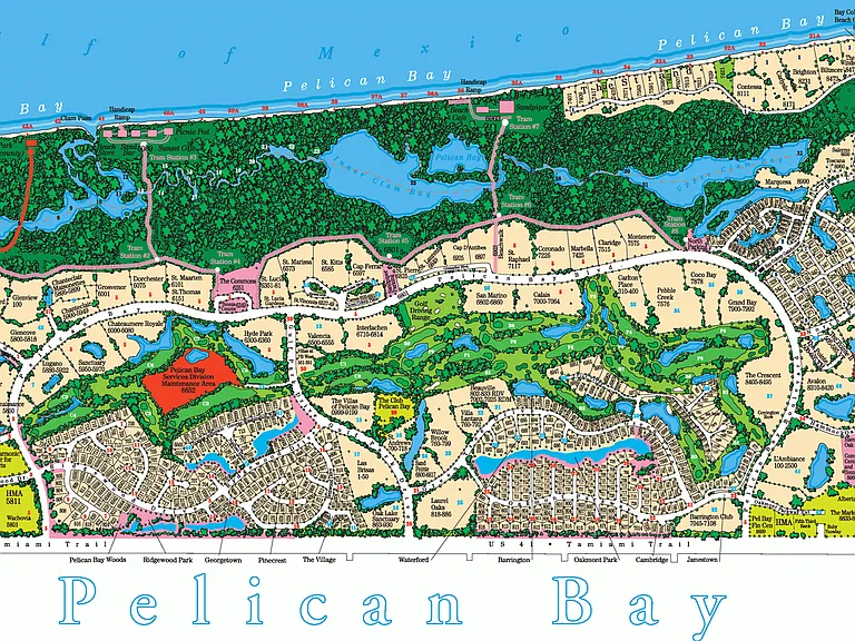 Pelican Bay map. Valencia is on the corner at the intersection of Pelican Bay Blvd. and Gulf Park Drive