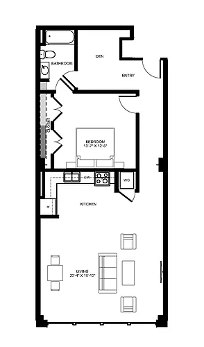 Floor plan 1BD 1BA w/ Den