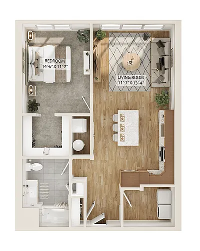 Floor plan 1 Bed/1 Bath-A6