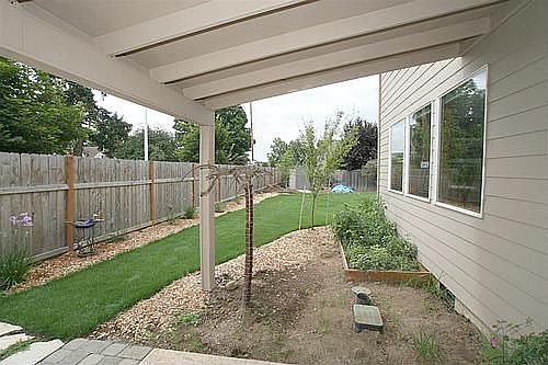 Patio overlooking backyard