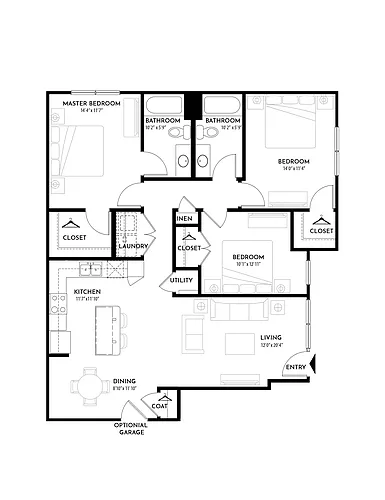 Floor plan 3BR 2BA (1334 SF)