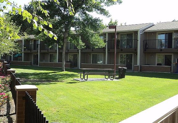 Picnic table near building