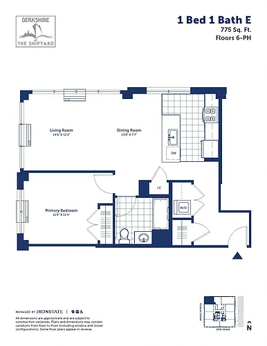 Floor plan 1 Bed 1 Bath E