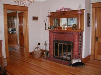 Unique curved brick Fireplace