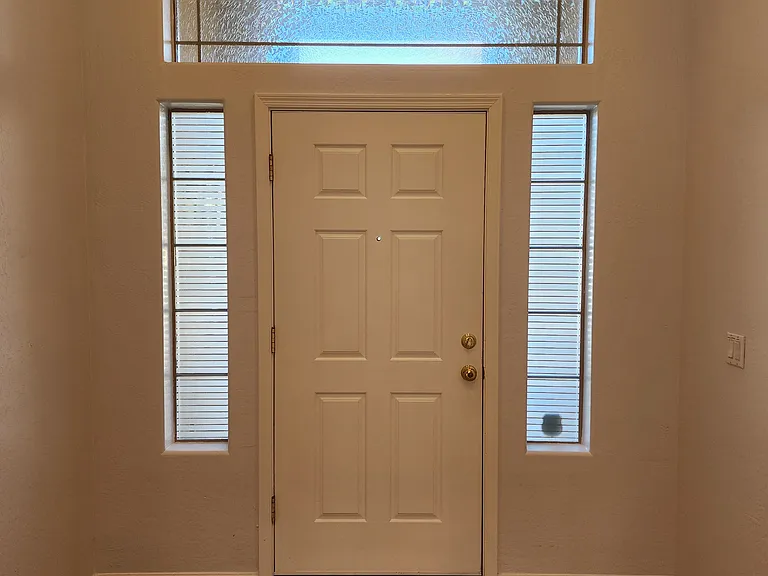 Front door with privacy film