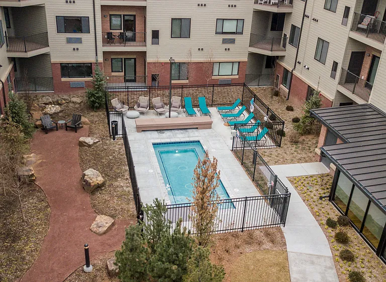 Our private community park features 55 trees and over 800 flowers, along with a walking path and cocktail pool/hot tub.