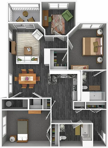 Floor plan 2 Bed - 2 Bath Den