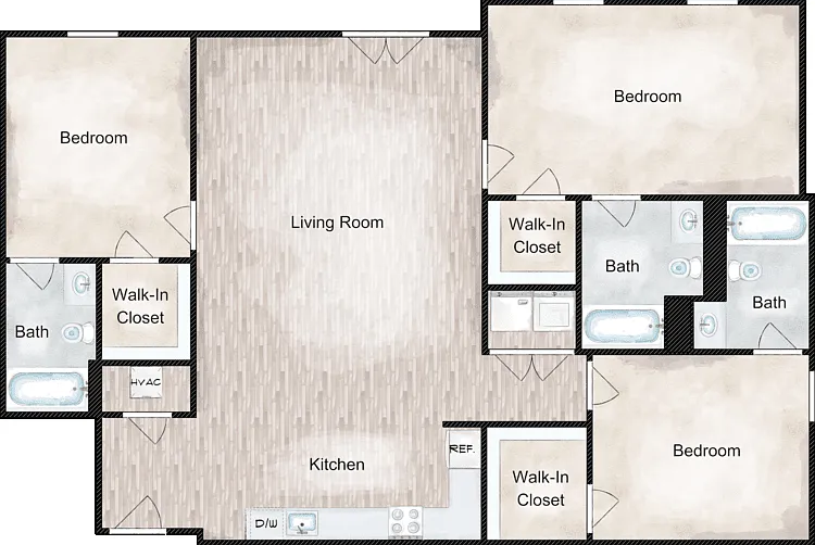 Three Bedroom 1500 Floorplan Diagram