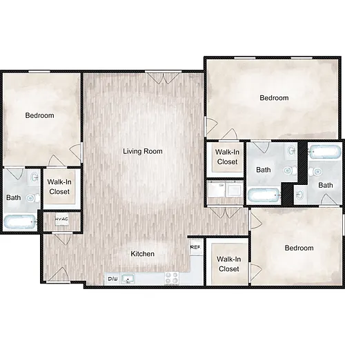 Floor plan Three Bedroom 1500