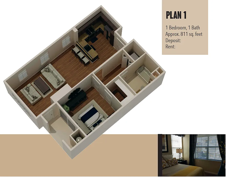 Floor plan 1 Bedroom, 1 Bathroom