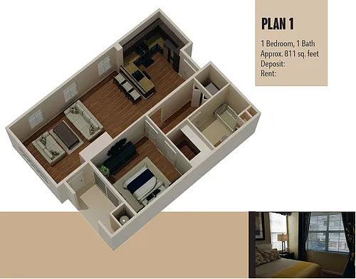 Floor plan 1 Bedroom, 1 Bathroom