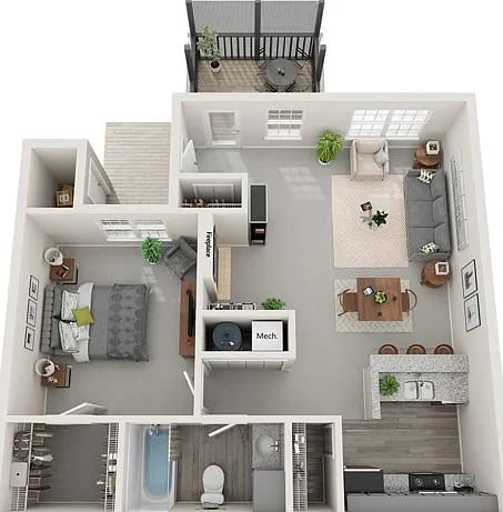 One Bedroom, 760 sqft, Screened-in Porch, Fireplace in Selected Units, Vaulted Ceiling in Selected Units One Bedroom, 760 sqft, Screened-in Porch, Fireplace in Selected Units, Vaulted Ceiling in Selected Units